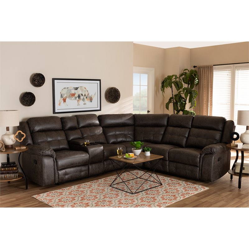 Baxton Studio Vesa Gray Upholstered 6 Piece Sectional Recliner