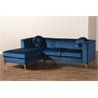 Baxton Studio Giselle Navy Blue Velvet Gold Finished Sectional Sofa