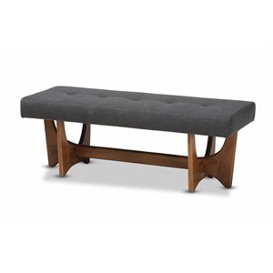 baxton studio theo dark gray fabric upholstered brown finished bench