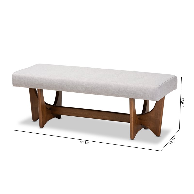 Baxton Studio Theo Grayish Beige Upholstered Brown Finished Bench