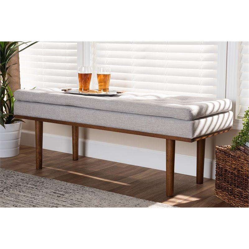 Baxton Studio Arne Grayish Beige Upholstered Brown Finished Bench