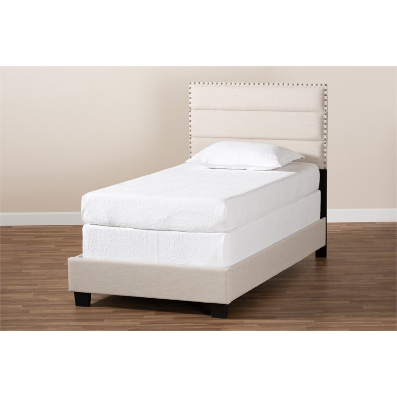 Baxton Studio Ansa Twin Size Beige Fabric Upholstered Bed
