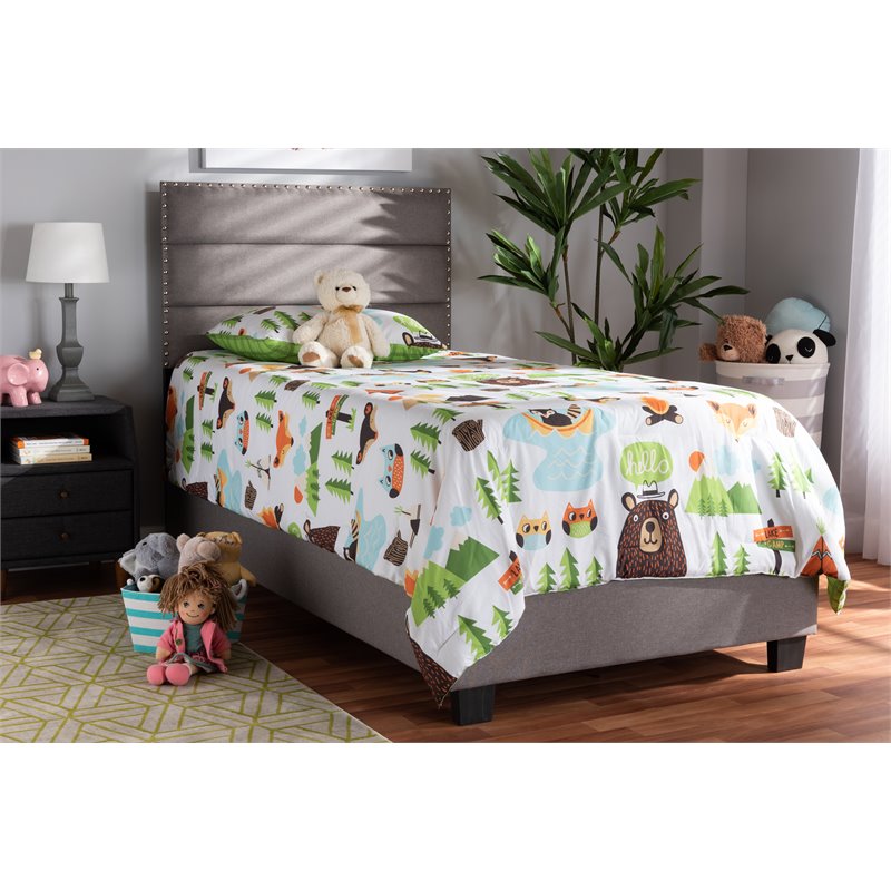 Baxton Studio Ansa Twin Size Gray Fabric Upholstered Bed