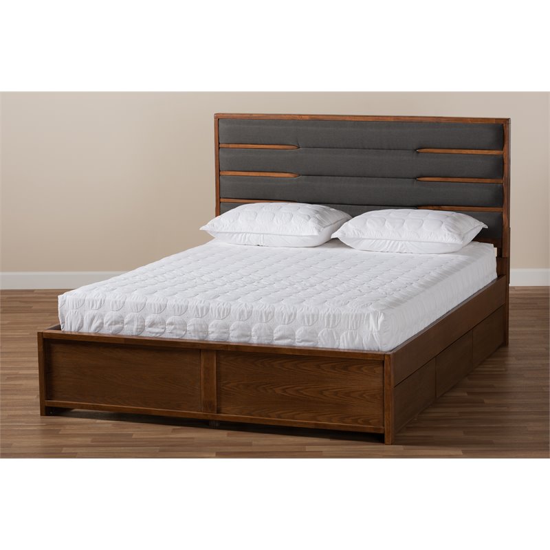 Baxton Studio Elin Queen Dark Gray Upholstered Brown Platform Bed