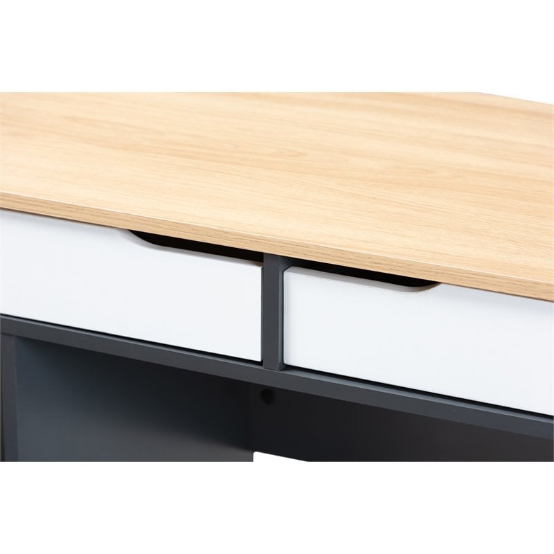 Baxton Studio Reed 2-Drawer Multicolor Wood Computer Desk
