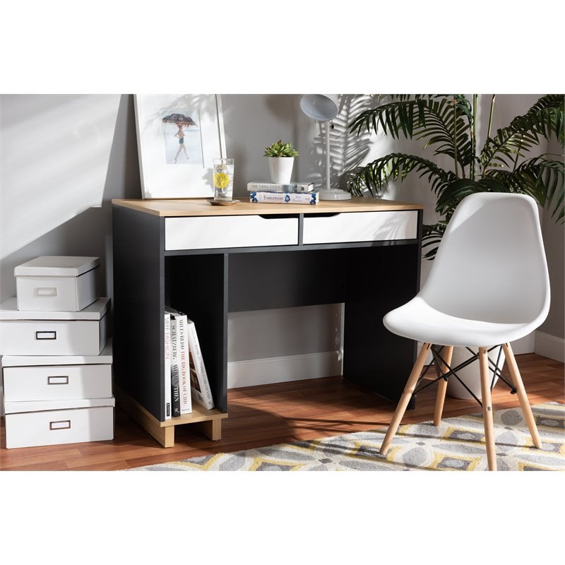Baxton Studio Reed 2-Drawer Multicolor Wood Computer Desk