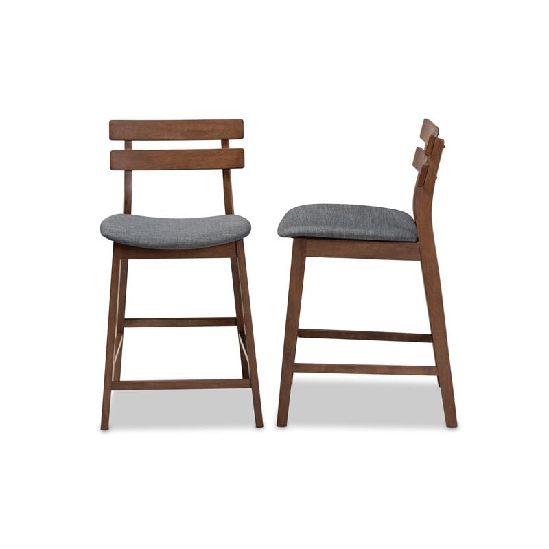 Set of 2 Baxton Studio Larine Dark Gray Upholstered Wood Counter Stools