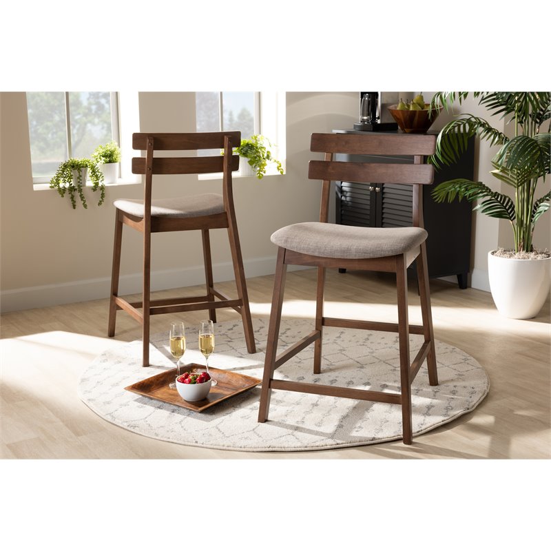 Set of 2 Baxton Studio Larine Gray Upholstered Wood Counter Stools
