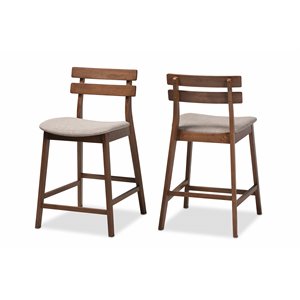 Set of 2 Baxton Studio Larine Gray Upholstered Wood Counter Stools