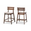 Set of 2 Baxton Studio Larine Gray Upholstered Wood Counter Stools