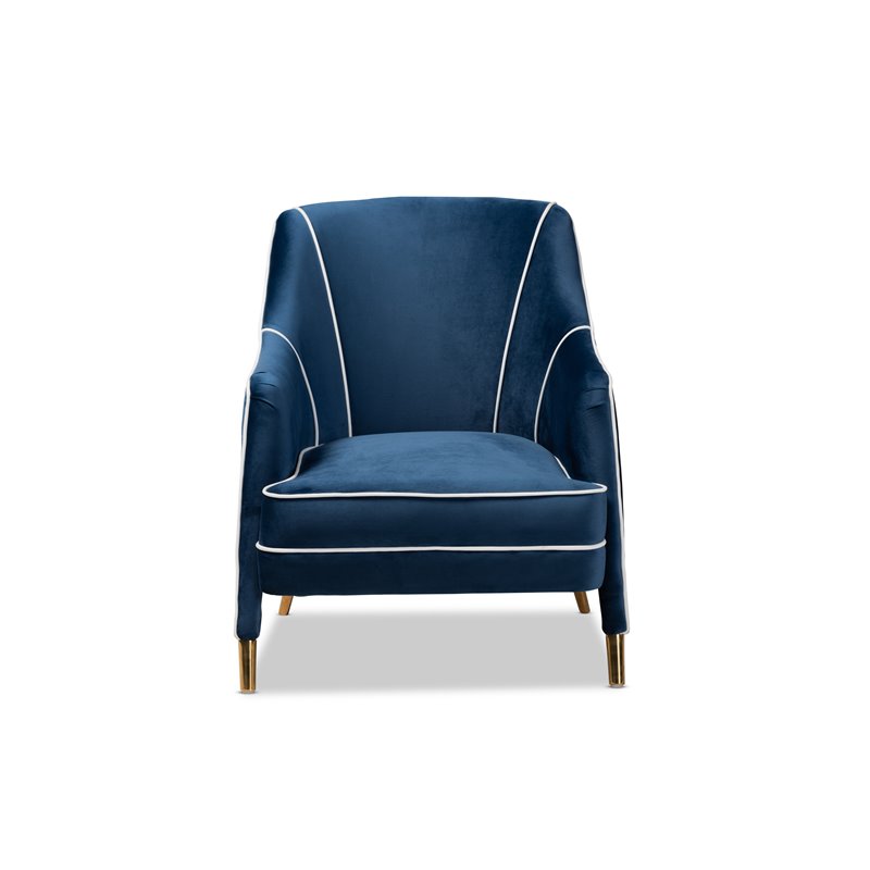Baxton Studio Ainslie Navy Blue Velvet Gold Finished Armchair
