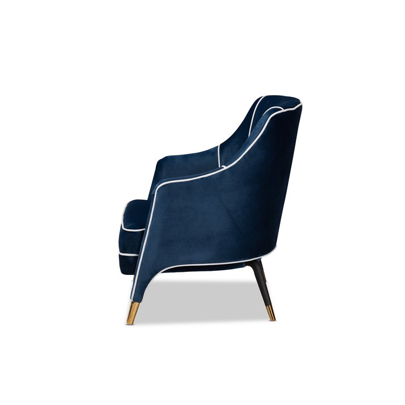Baxton Studio Ainslie Navy Blue Velvet Gold Finished Armchair