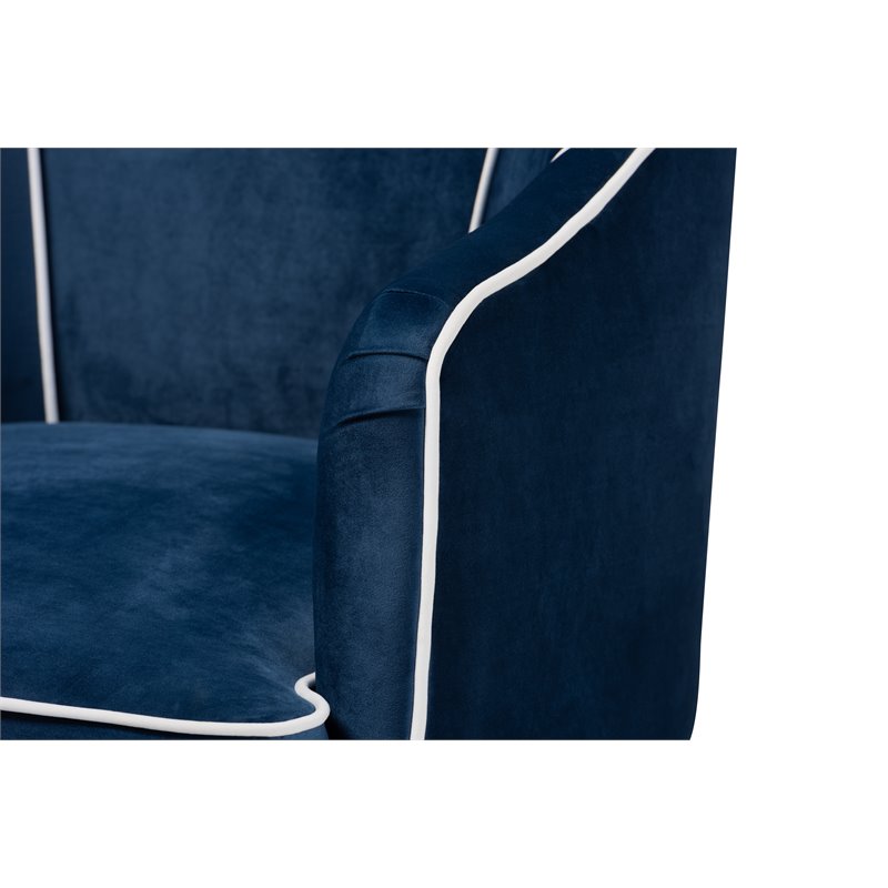 Baxton Studio Ainslie Navy Blue Velvet Gold Finished Armchair