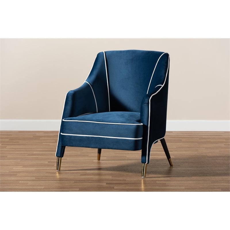 Baxton Studio Ainslie Navy Blue Velvet Gold Finished Armchair