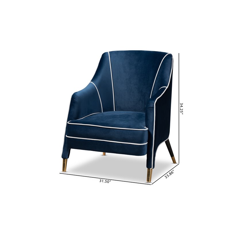 Baxton Studio Ainslie Navy Blue Velvet Gold Finished Armchair
