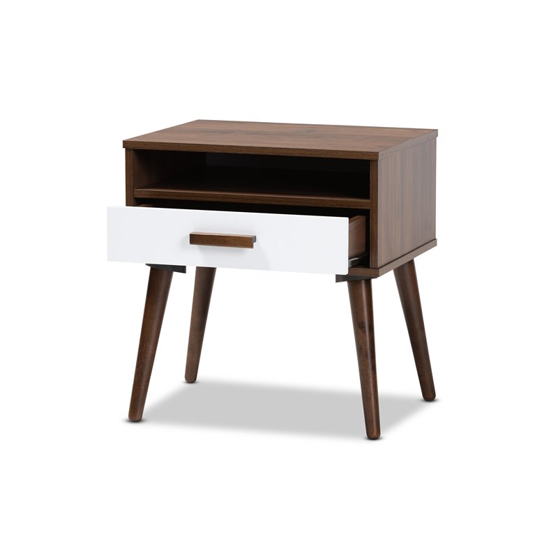 Baxton Studio Quinn White and Brown Finished 1-Drawer Wood End Table