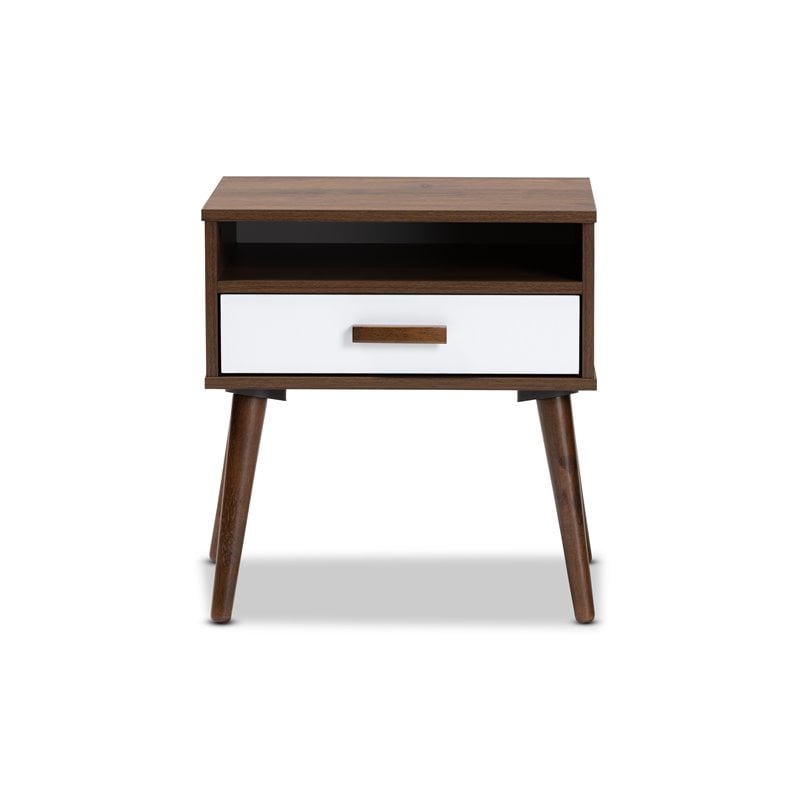Baxton Studio Quinn White and Brown Finished 1-Drawer Wood End Table