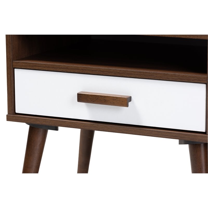 Baxton Studio Quinn White and Brown Finished 1-Drawer Wood End Table