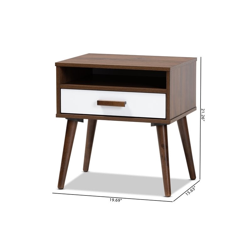 Baxton Studio Quinn White and Brown Finished 1-Drawer Wood End Table