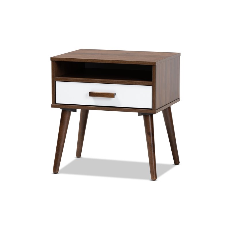 Baxton Studio Quinn White and Brown Finished 1 Drawer Wood