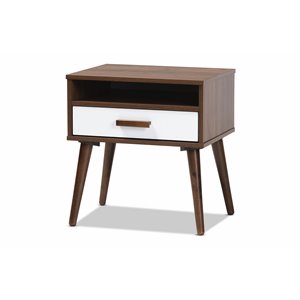 baxton studio quinn white and brown finished 1-drawer wood end table