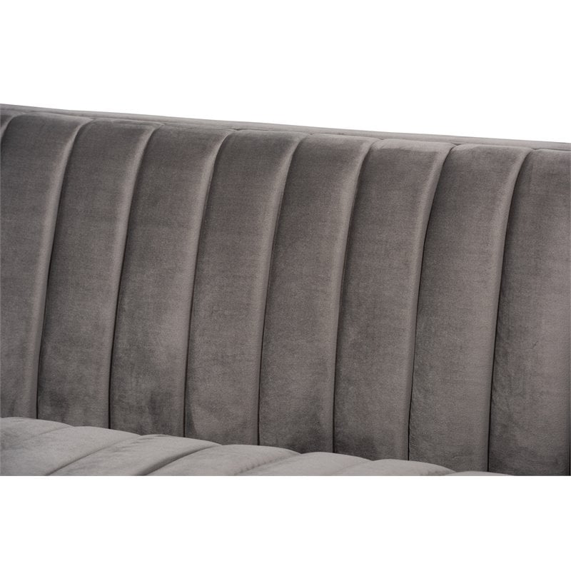 Baxton Studio Aveline Gray Velvet Upholstered Gold Finished Sofa