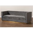 Baxton Studio Aveline Gray Velvet Upholstered Gold Finished Sofa
