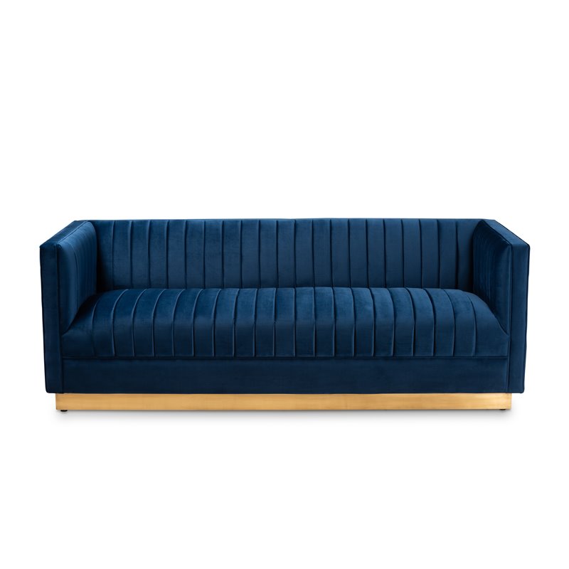 Baxton Studio Aveline Navy Blue Fabric Upholstered Gold Finished Sofa