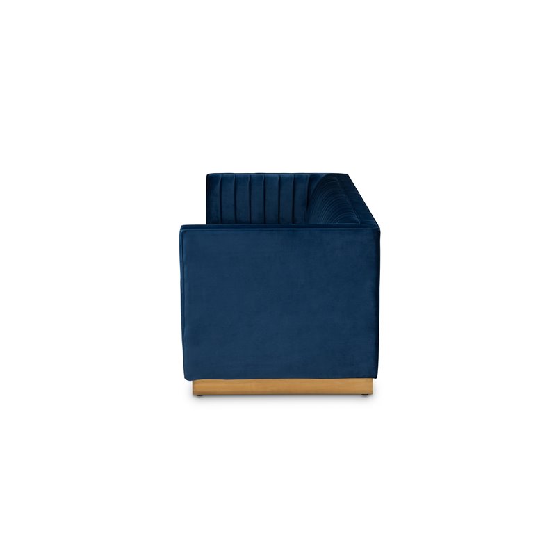 Baxton Studio Aveline Navy Blue Fabric Upholstered Gold Finished Sofa