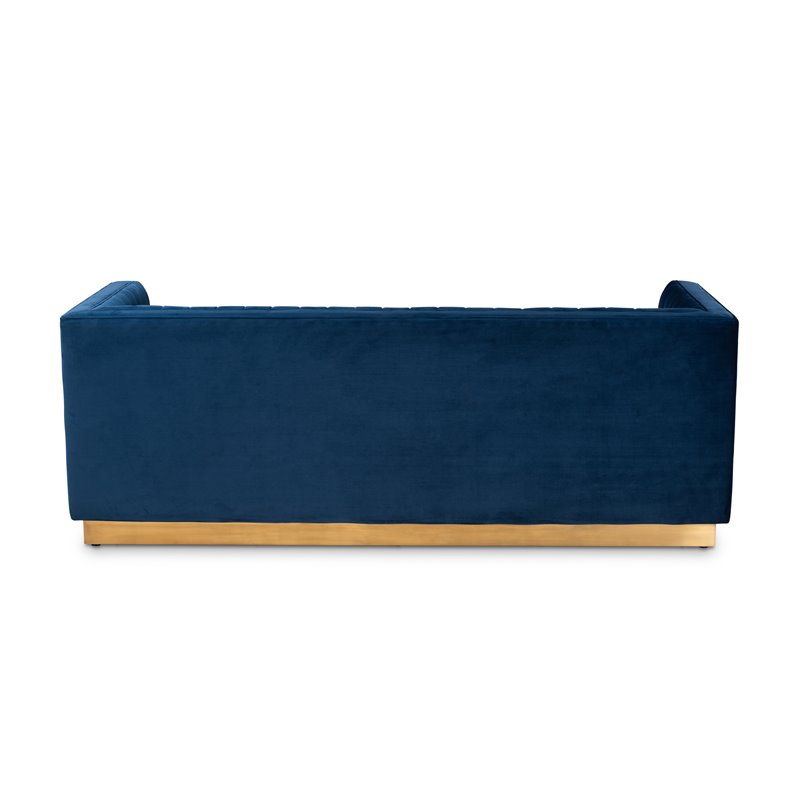 Baxton Studio Aveline Navy Blue Fabric Upholstered Gold Finished Sofa
