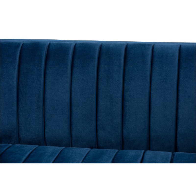 Baxton Studio Aveline Navy Blue Fabric Upholstered Gold Finished Sofa