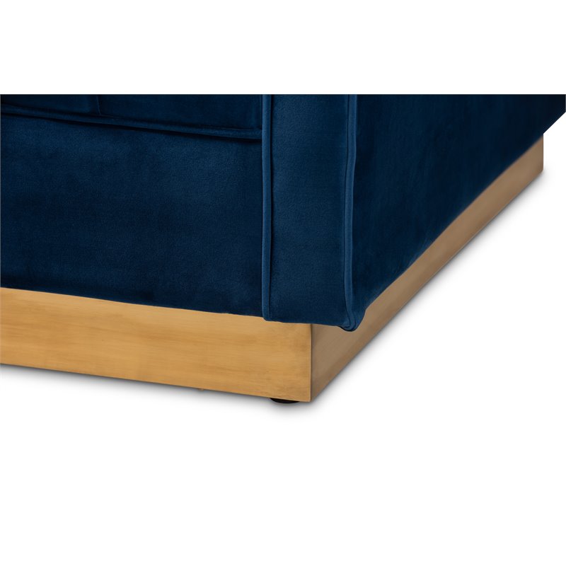 Baxton Studio Aveline Navy Blue Fabric Upholstered Gold Finished Sofa
