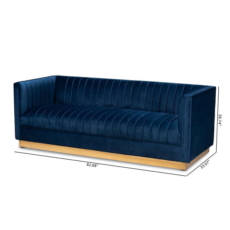 Baxton Studio Aveline Navy Blue Fabric Upholstered Gold Finished Sofa