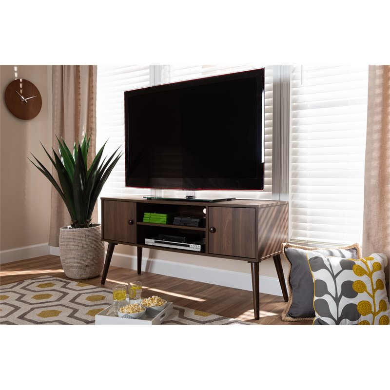 Baxton Studio Alard 2-Door Wood TV Stand in Brown