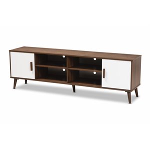 baxton studio quinn 2-door wood tv stand in white and brown