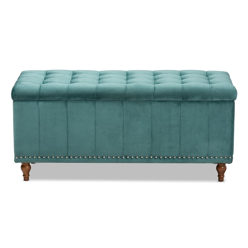 Baxton Studio Kaylee Teal Blue Velvet Upholstered Storage Ottoman Bench