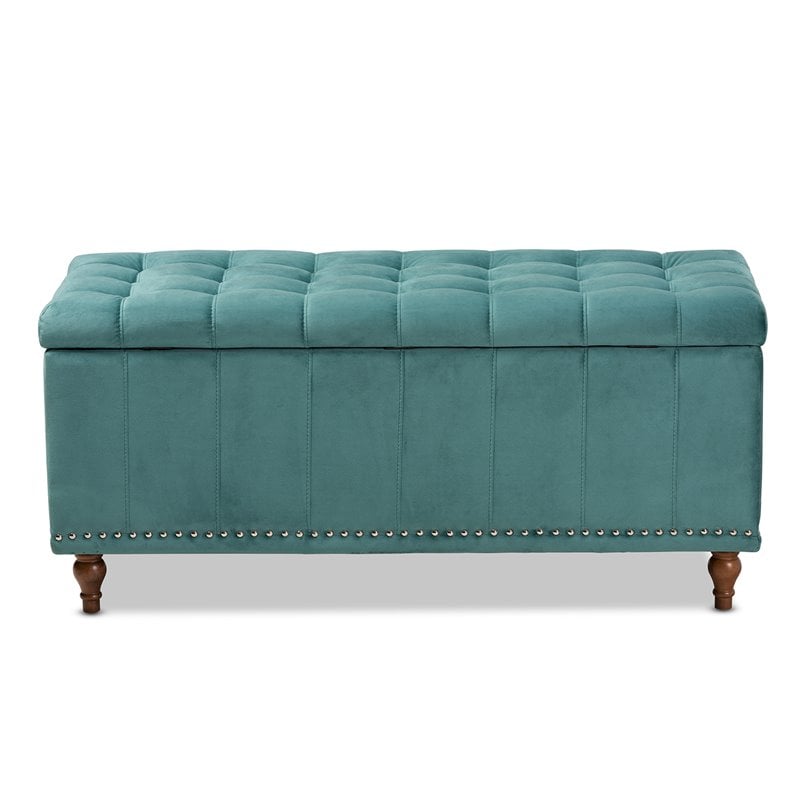 Baxton Studio Kaylee Teal Blue Velvet Upholstered Storage Ottoman Bench