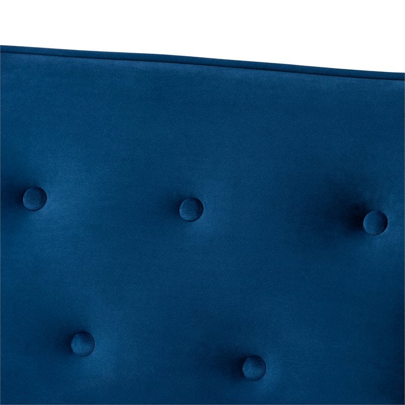Baxton Studio Sorrento Navy Blue Velvet Upholstered Walnut Wood 3-seater Sofa