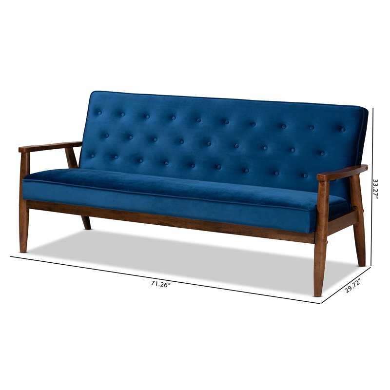 Baxton Studio Sorrento Navy Blue Velvet Upholstered Walnut Wood 3