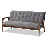 Baxton Studio Larsen Tufted Fabric and Wood Sofa in Gray and