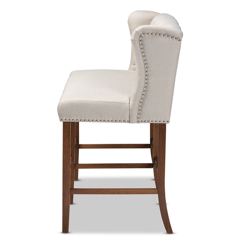 Baxton Studio Alira Beige Upholstered Walnut Finished Bar Stool Bench