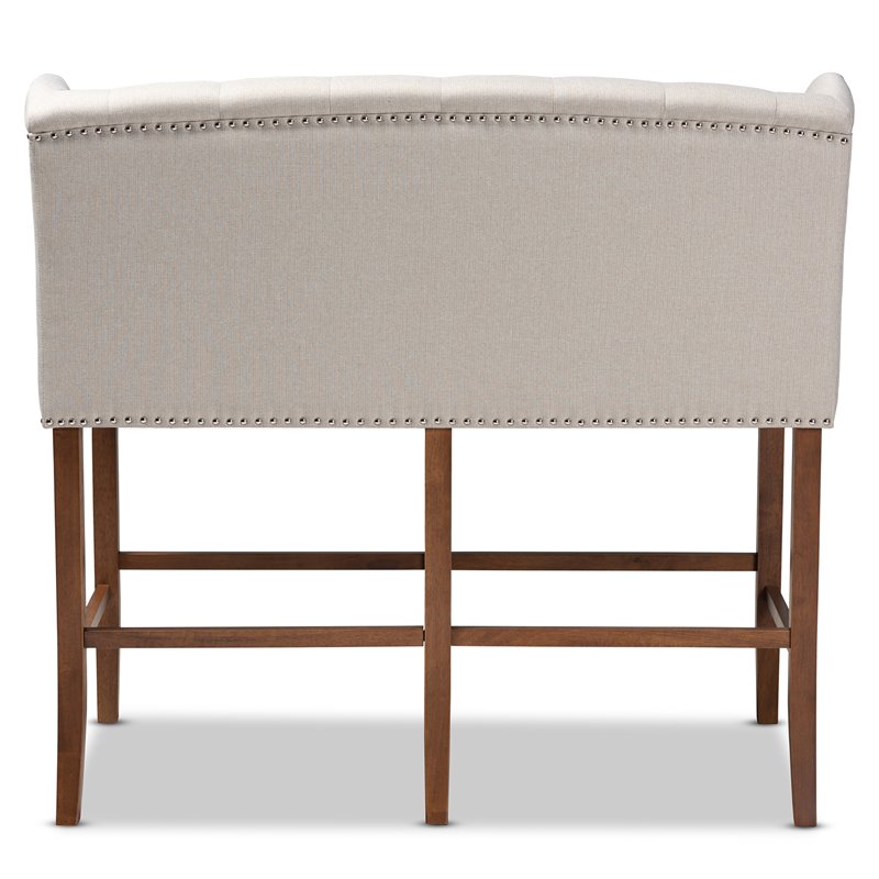Baxton Studio Alira Beige Upholstered Walnut Finished Bar Stool Bench