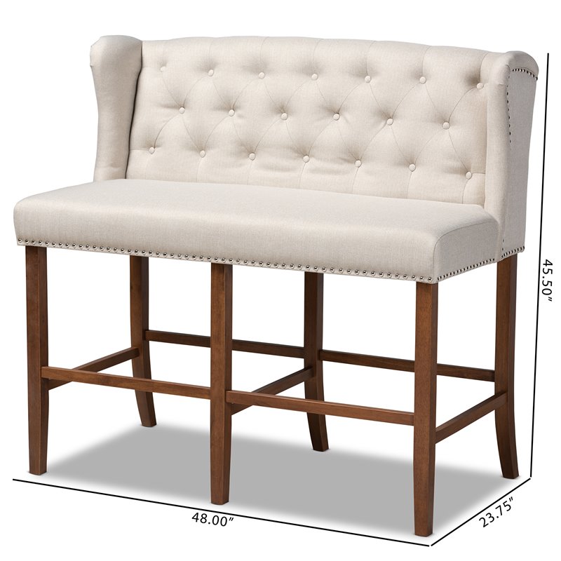Baxton Studio Alira Beige Upholstered Walnut Finished Bar Stool Bench