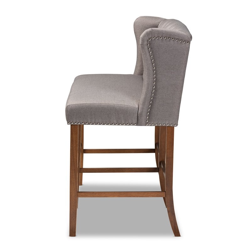 Baxton Studio Alira Grey Upholstered Walnut Finished Bar Stool Bench
