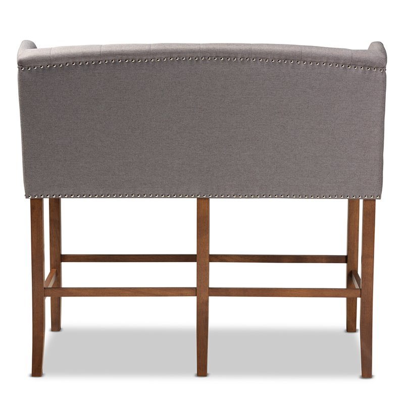 Baxton Studio Alira Grey Upholstered Walnut Finished Bar Stool Bench