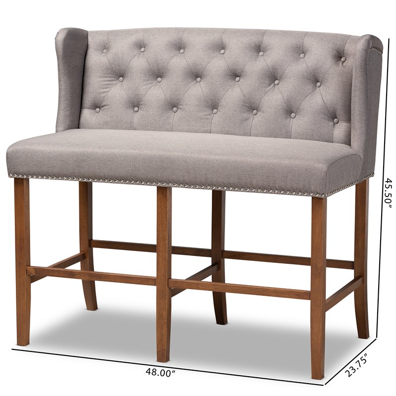Baxton Studio Alira Grey Upholstered Walnut Finished Bar Stool Bench