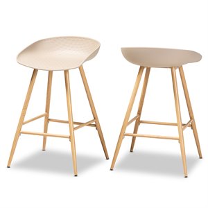 set of 2 baxton studio mairi beige plastic and wood counter stools
