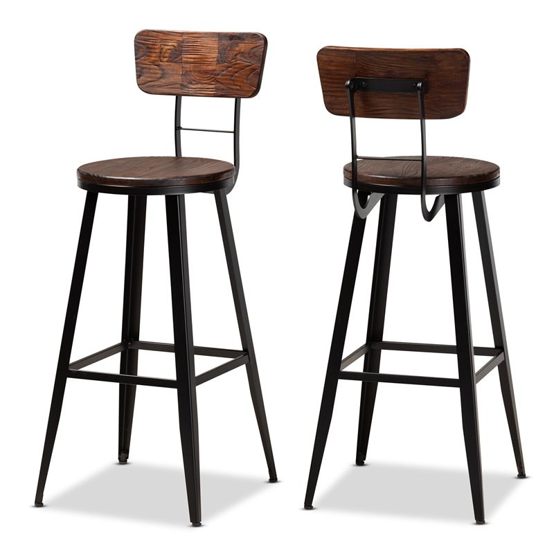 Set Of 2 Baxton Studio 30 Kenna Black Finished Metal Bar Stools   1972309 L 