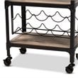 Baxton Studio Swanson Black Metal Oak Wood Mobile Kitchen Bar Cart