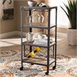 Baxton Studio Swanson Black Metal Oak Wood Mobile Kitchen Bar Cart